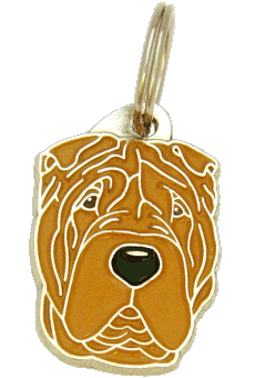 Shar-Pei marrom sem máscara <br> (placa de identificação para cães, Gravado incluído)